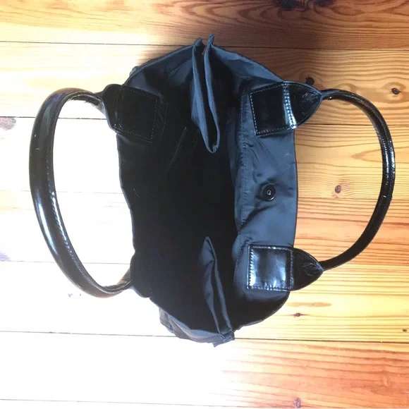 Tory Burch Ella Black Leather Nylon Tote Bag, EUC, 16.5”
